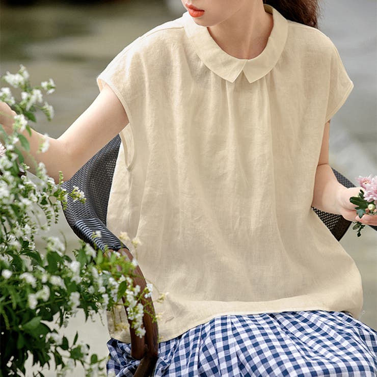 ベージュ | フレンチ袖ブラウス | Doux Belle 