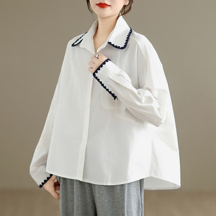 スカラップ刺繍襟長袖シャツ レディース トップス | Doux Belle  | 詳細画像3 