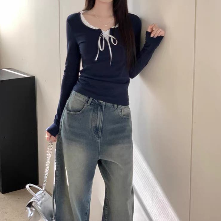 フリルネックレイヤード風長袖トップス レディース トップス | Doux Belle  | 詳細画像12 