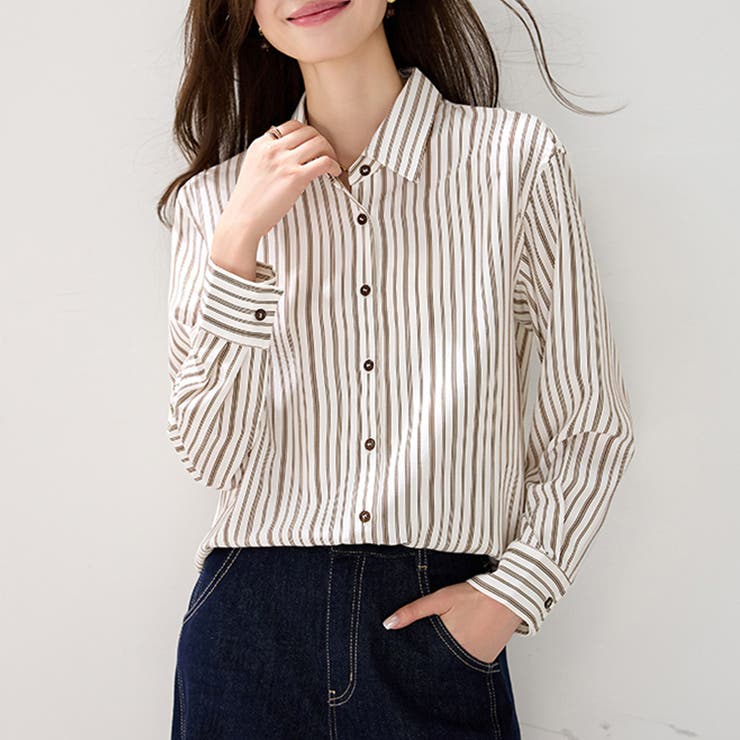 ストライプ | ストライプ柄ベーシック長袖シャツ レディース トップス | Doux Belle 