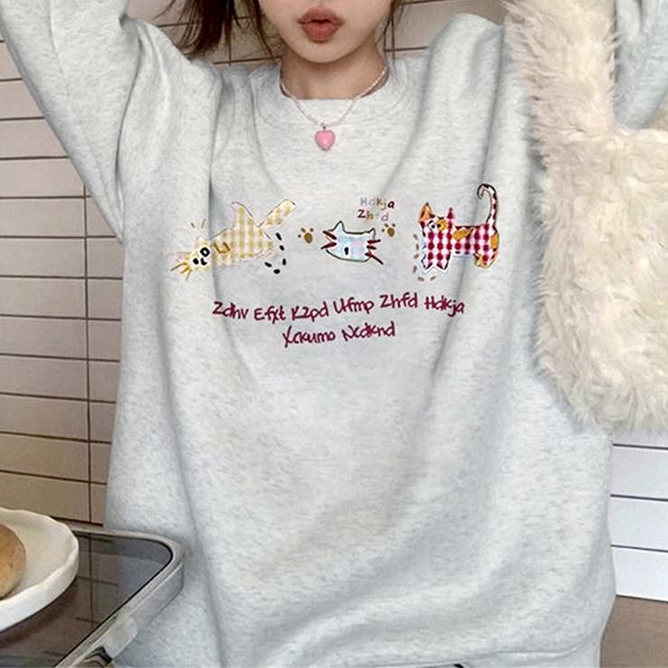 レトロキャットプリントスウェットレディース トップス スウェット | Doux Belle  | 詳細画像1 