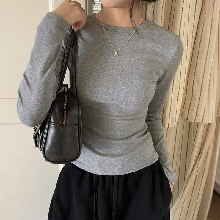 グレー | ベーシックフィット長袖クルーネックカットソー レディース トップス | Doux Belle 
