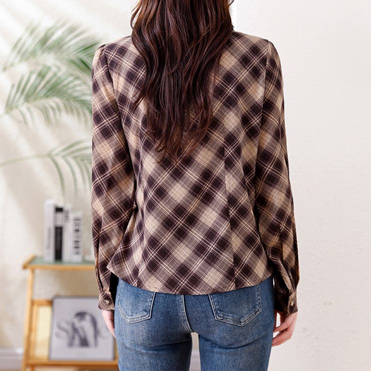 チェック柄カシュクール風リボンシャツ レディース トップス | Doux Belle  | 詳細画像6 