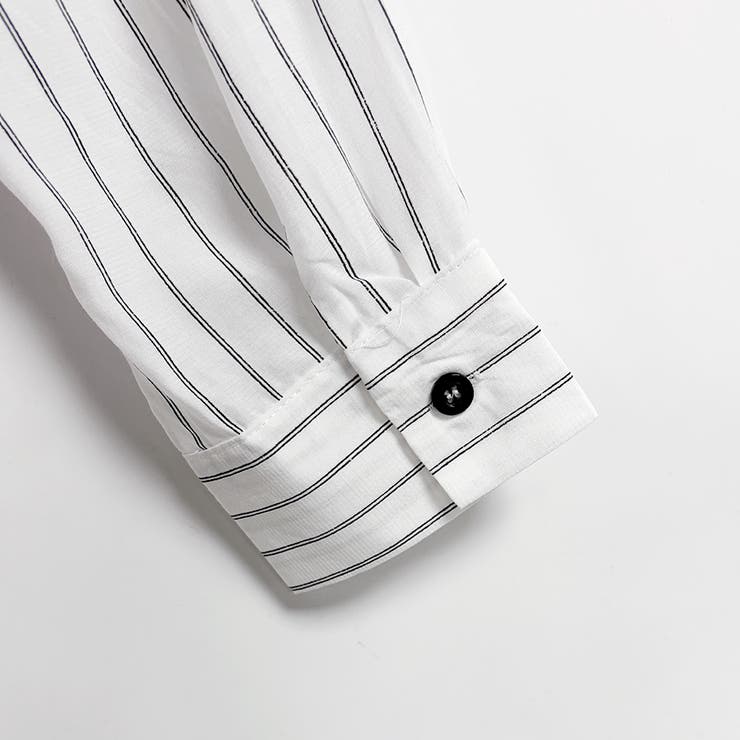 ストライプ柄切り替えボウタイリボン長袖ブラウス レディース トップス | Doux Belle  | 詳細画像13 