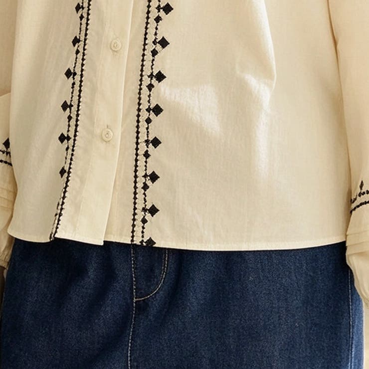刺繍デザインスタンドカラー長袖シャツブラウス レディース トップス | Doux Belle  | 詳細画像12 