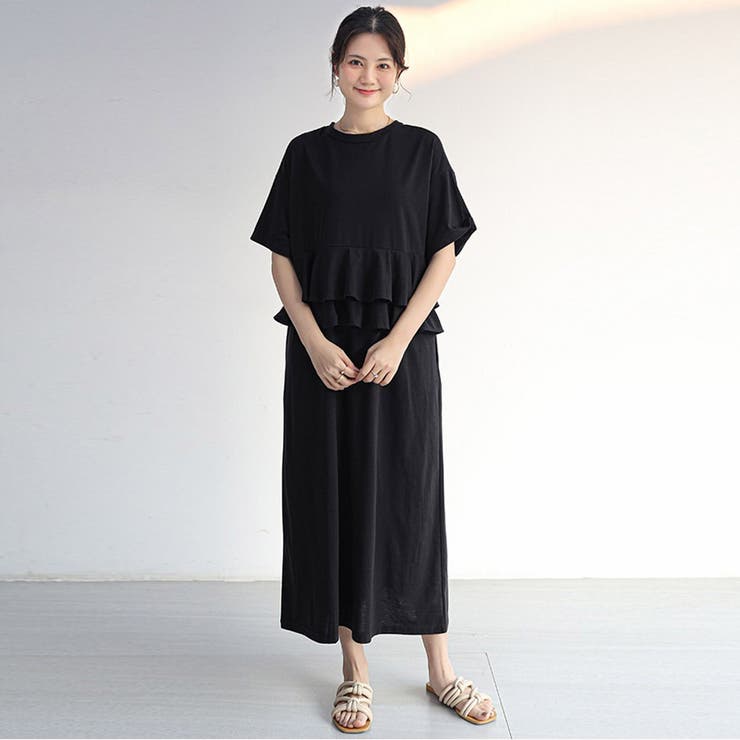 ブラック | 前後2wayワンピース Tシャツワンピース ロングワンピース | Doux Belle 