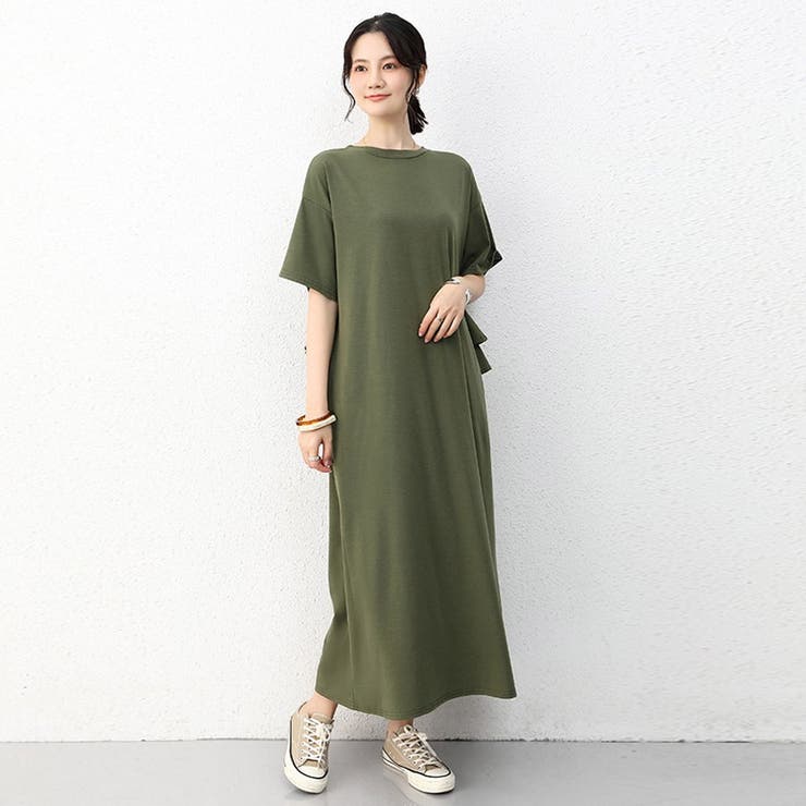 カーキ | 前後2wayワンピース Tシャツワンピース ロングワンピース | Doux Belle 