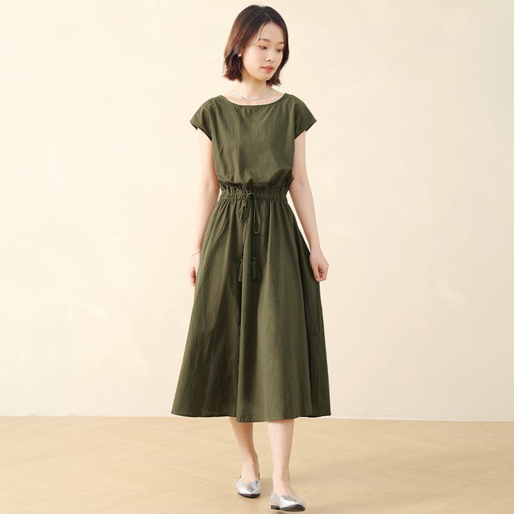 フレアワンピース フレンチスリーブ ロングワンピース[品番