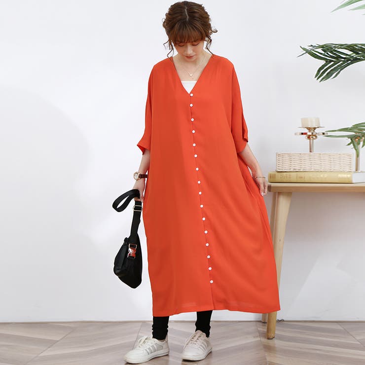 ワンピース ロング丈 半袖  vネック ボタン ゆったり | Doux Belle  | 詳細画像12 