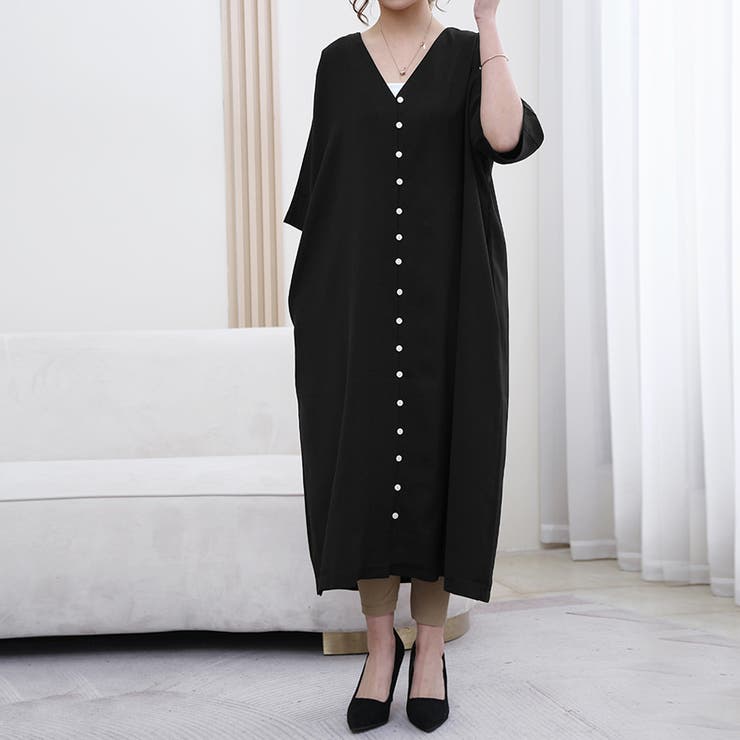 ワンピース ロング丈 半袖  vネック ボタン ゆったり | Doux Belle  | 詳細画像20 