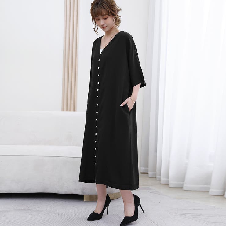 ワンピース ロング丈 半袖  vネック ボタン ゆったり | Doux Belle  | 詳細画像21 