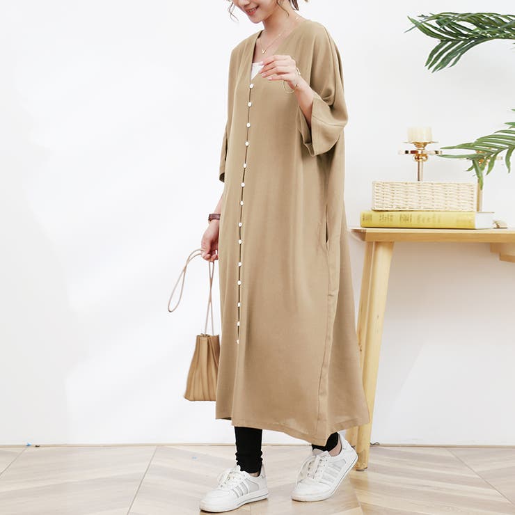 ワンピース ロング丈 半袖  vネック ボタン ゆったり | Doux Belle  | 詳細画像3 