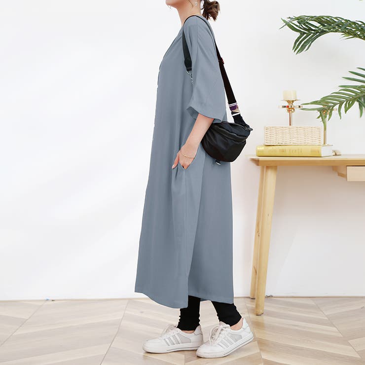 ワンピース ロング丈 半袖  vネック ボタン ゆったり | Doux Belle  | 詳細画像6 