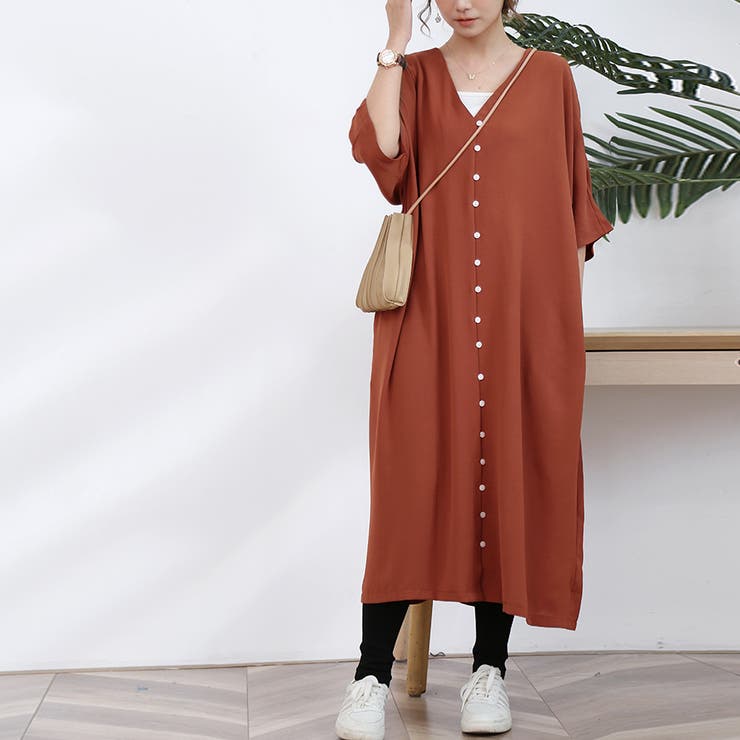 ワンピース ロング丈 半袖  vネック ボタン ゆったり | Doux Belle  | 詳細画像7 