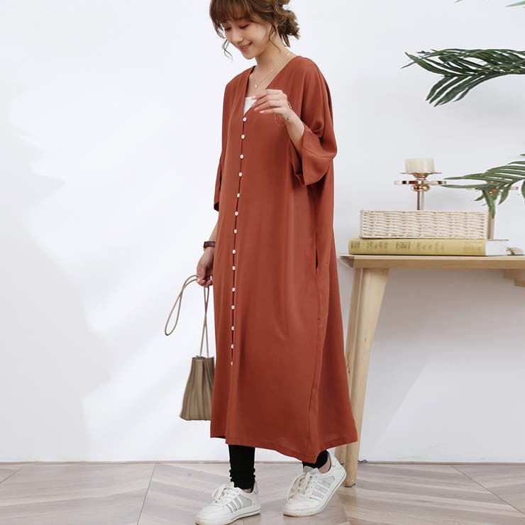 ワンピース ロング丈 半袖  vネック ボタン ゆったり | Doux Belle  | 詳細画像8 