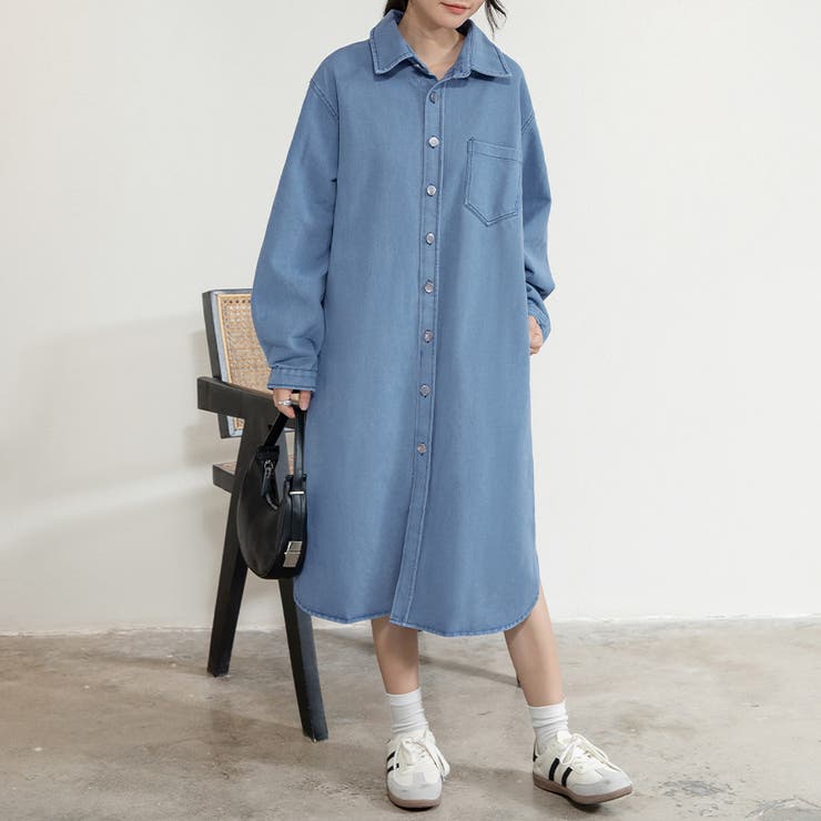 デニムワンピース ロング丈 シャツワンピース[品番：DBLW0001638