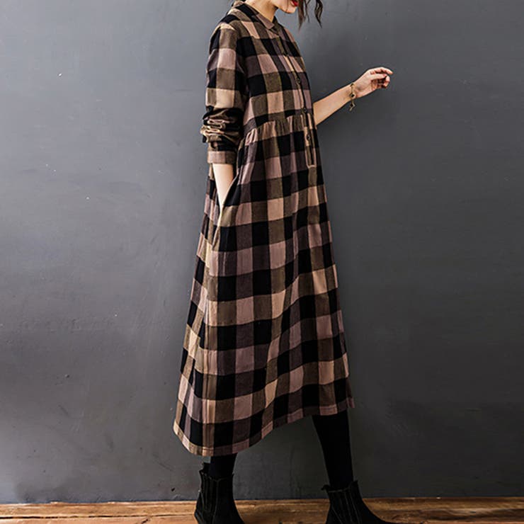 チェック柄ロング丈シャツワンピース レディース ワンピース | Doux Belle  | 詳細画像19 
