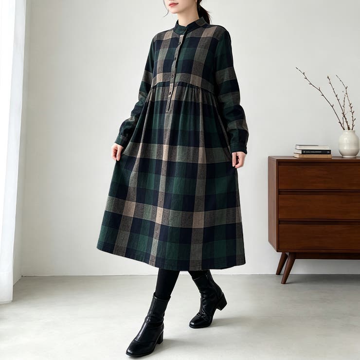 チェック柄ロング丈シャツワンピース レディース ワンピース | Doux Belle  | 詳細画像2 