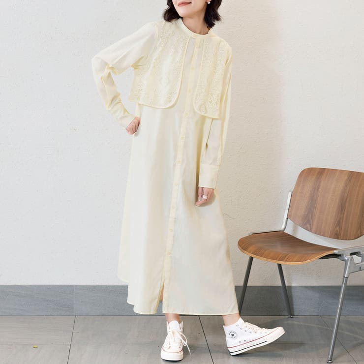 ワンピース ロング 長袖 ロングワンピース マキシ丈 シャツワンピ レース | Doux Belle  | 詳細画像13 