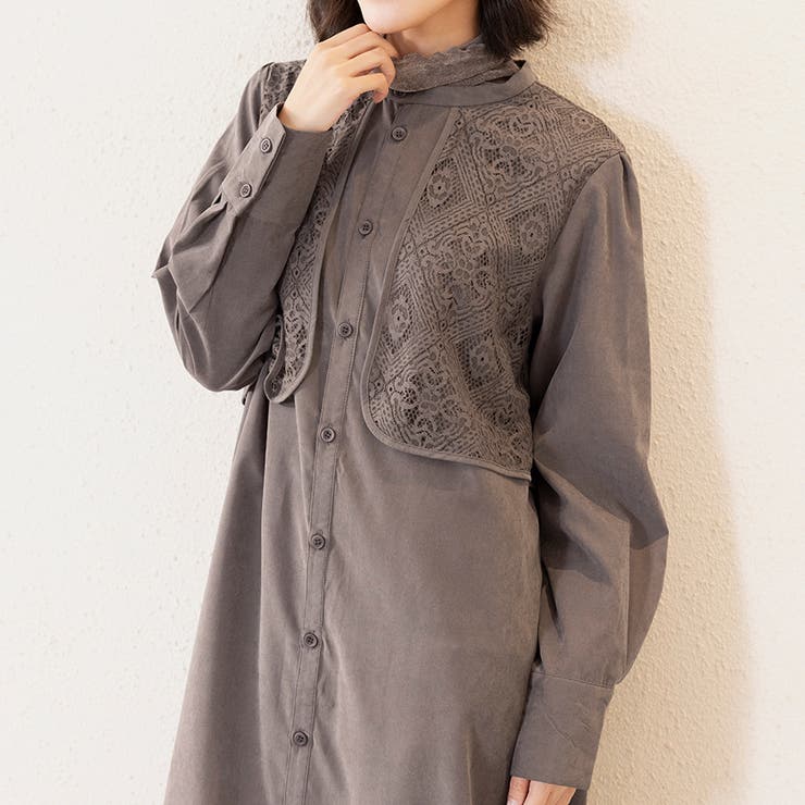 ワンピース ロング 長袖 ロングワンピース マキシ丈 シャツワンピ レース | Doux Belle  | 詳細画像5 