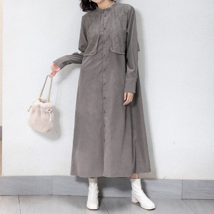 ワンピース ロング 長袖 ロングワンピース マキシ丈 シャツワンピ レース | Doux Belle  | 詳細画像7 