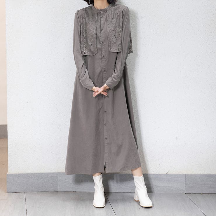 ワンピース ロング 長袖 ロングワンピース マキシ丈 シャツワンピ レース | Doux Belle  | 詳細画像8 