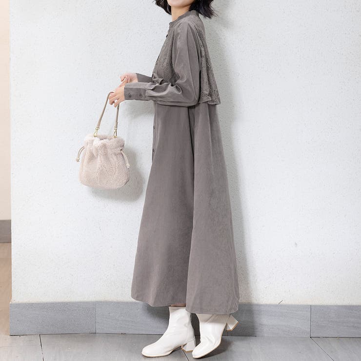 ワンピース ロング 長袖 ロングワンピース マキシ丈 シャツワンピ レース | Doux Belle  | 詳細画像9 