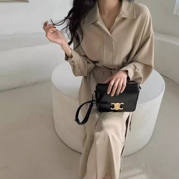 ライトブラウン | シャツワンピース ロング 長袖 | Doux Belle 