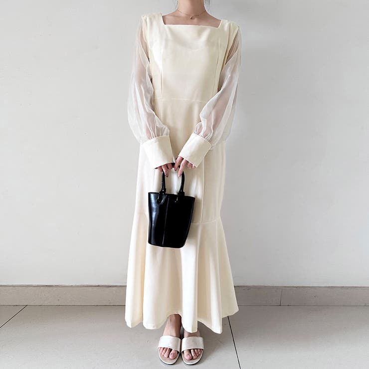 ベージュ | マーメイドシアーロングワンピース | Doux Belle 