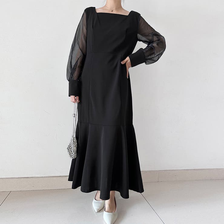 ブラック | マーメイドシアーロングワンピース | Doux Belle 