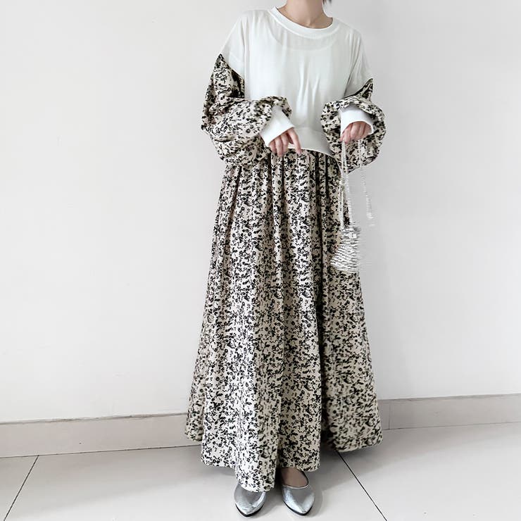 ドッキング花柄ロングワンピース | Doux Belle  | 詳細画像1 