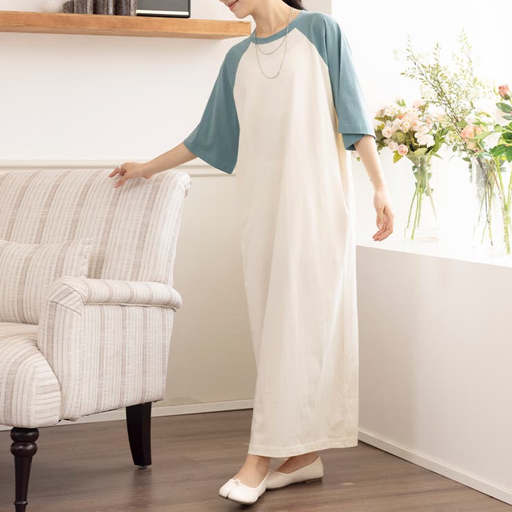 五分袖バイカラーロングワンピース | Doux Belle  | 詳細画像2 