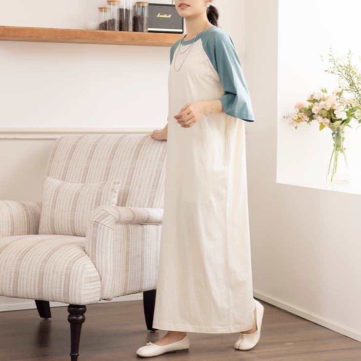 五分袖バイカラーロングワンピース | Doux Belle  | 詳細画像4 