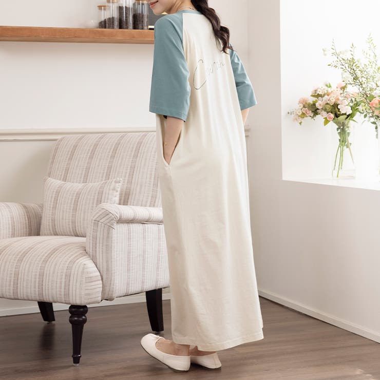 五分袖バイカラーロングワンピース | Doux Belle  | 詳細画像5 