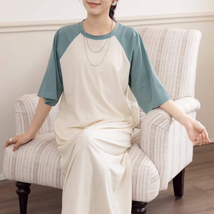 五分袖バイカラーロングワンピース | Doux Belle  | 詳細画像6 