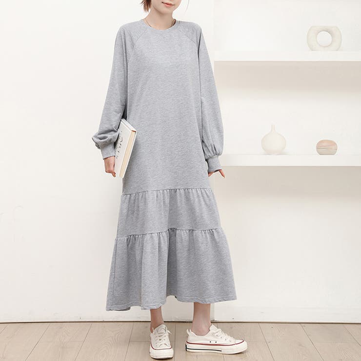 ライトグレー | ラグラン袖ティアードワンピース | Doux Belle 