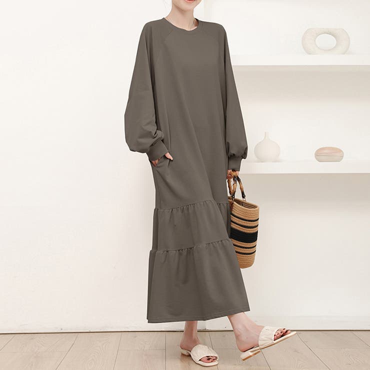 ダークグレー | ラグラン袖ティアードワンピース | Doux Belle 