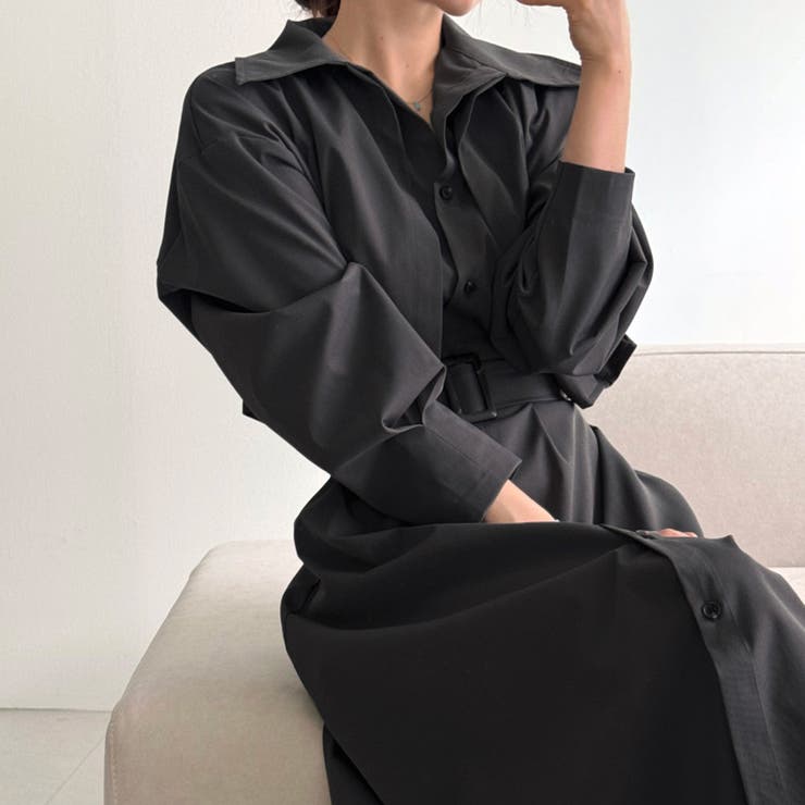 ショート丈ジャケット&ウエストベルト前開シャツワンピース | Doux Belle  | 詳細画像10 