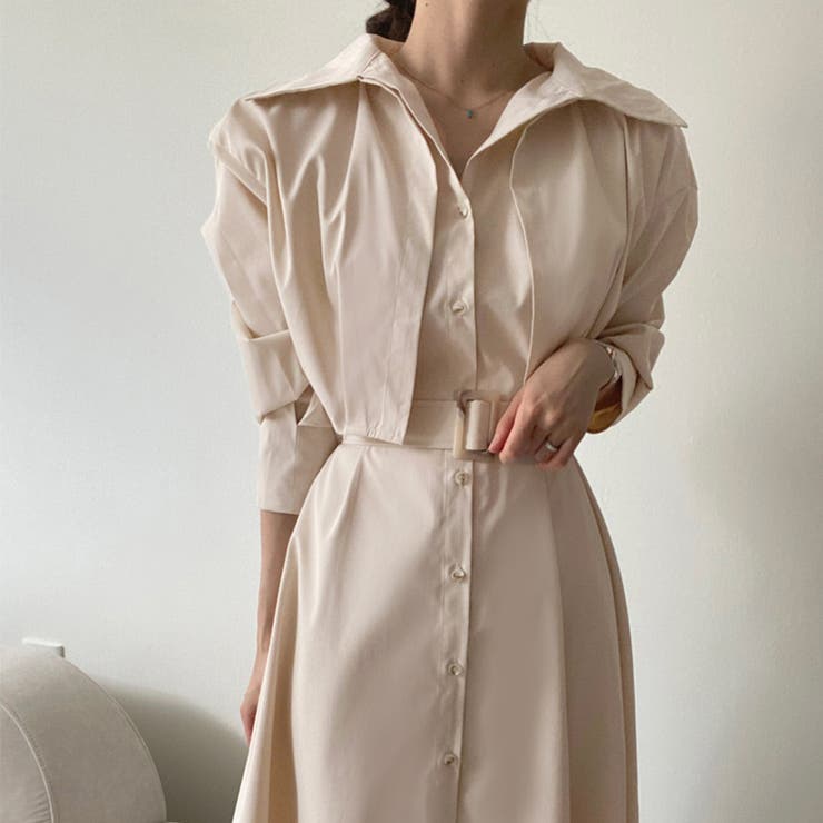 ショート丈ジャケット&ウエストベルト前開シャツワンピース | Doux Belle  | 詳細画像2 