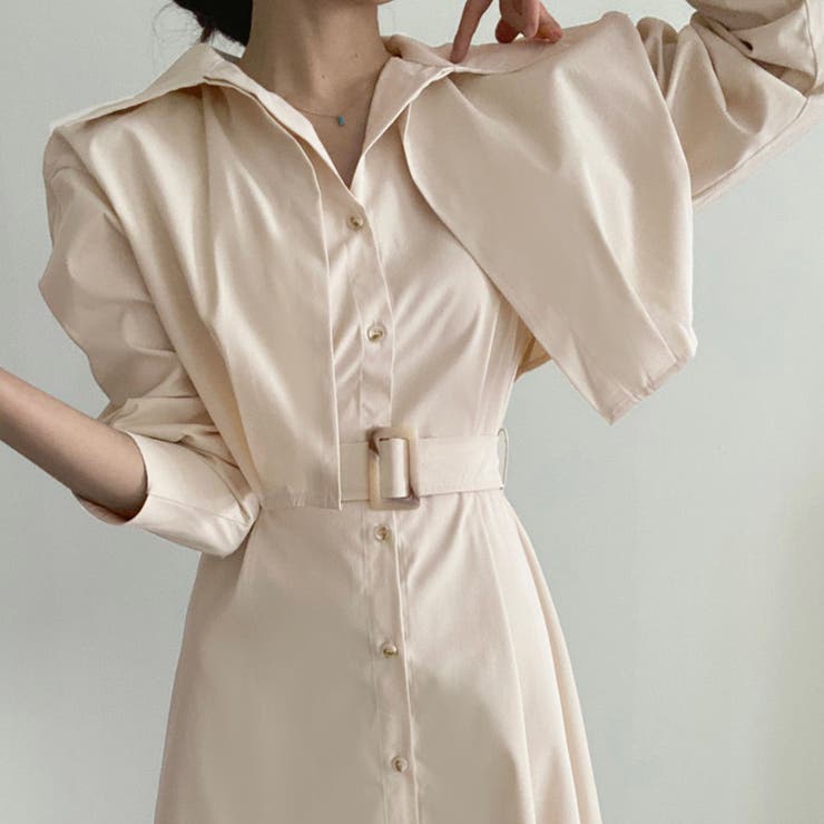 ショート丈ジャケット&ウエストベルト前開シャツワンピース | Doux Belle  | 詳細画像4 