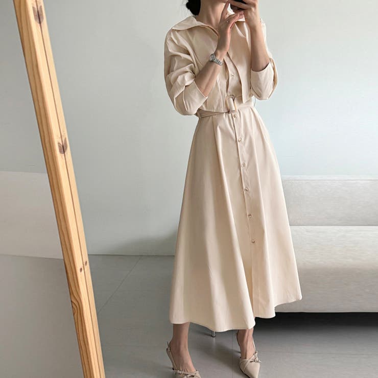 ショート丈ジャケット&ウエストベルト前開シャツワンピース | Doux Belle  | 詳細画像5 