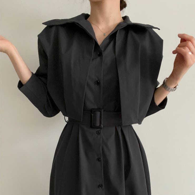 ショート丈ジャケット&ウエストベルト前開シャツワンピース | Doux Belle  | 詳細画像7 