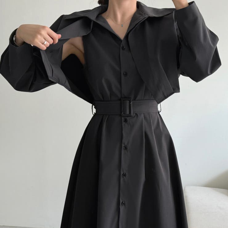 ショート丈ジャケット&ウエストベルト前開シャツワンピース | Doux Belle  | 詳細画像8 