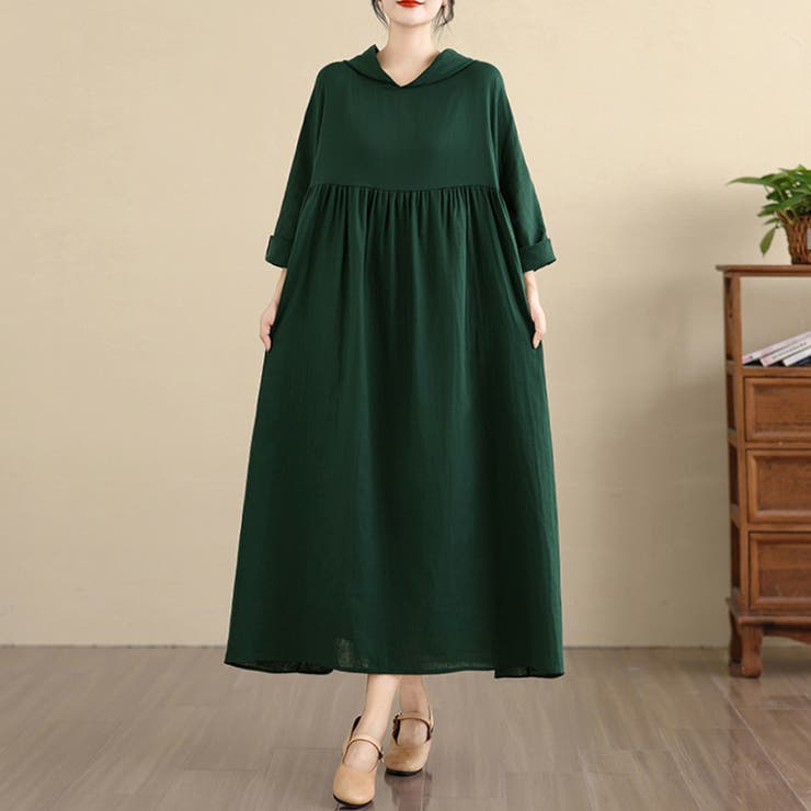 フード付きギャザー入りマキシワンピース | Doux Belle  | 詳細画像10 