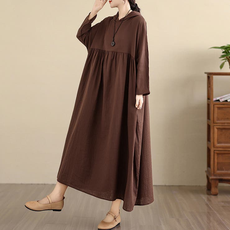 フード付きギャザー入りマキシワンピース | Doux Belle  | 詳細画像5 