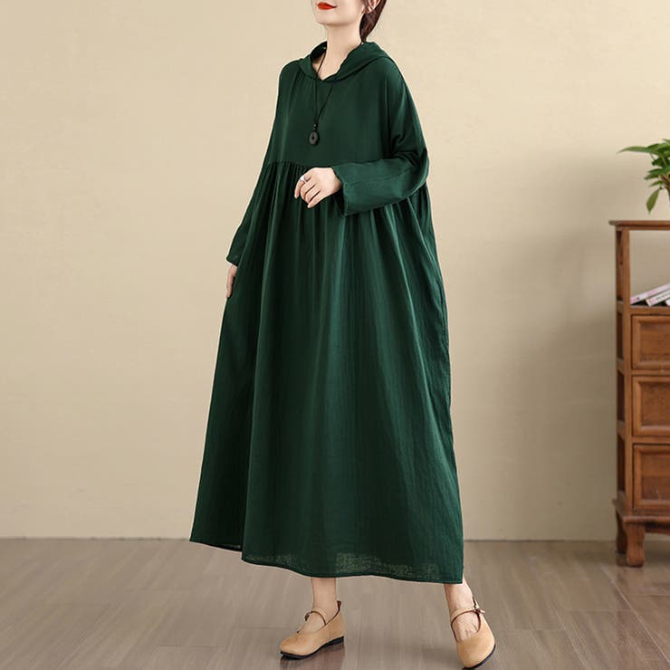 フード付きギャザー入りマキシワンピース | Doux Belle  | 詳細画像9 