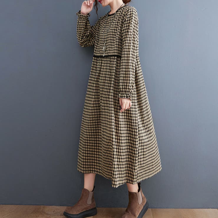 チェック柄レース切り替えロングワンピース レディース ワンピース | Doux Belle  | 詳細画像5 
