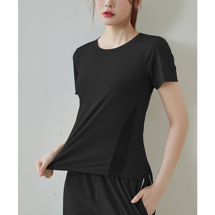 ブラック | メッシュ切替Tシャツ ドライシャツ 半袖 | SEU