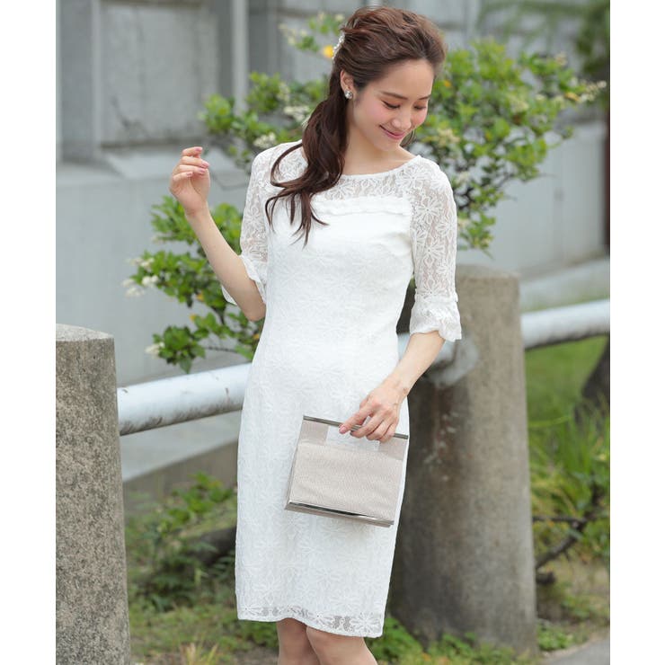 ホワイト | 結婚式 パーティードレス レース | DRESS+