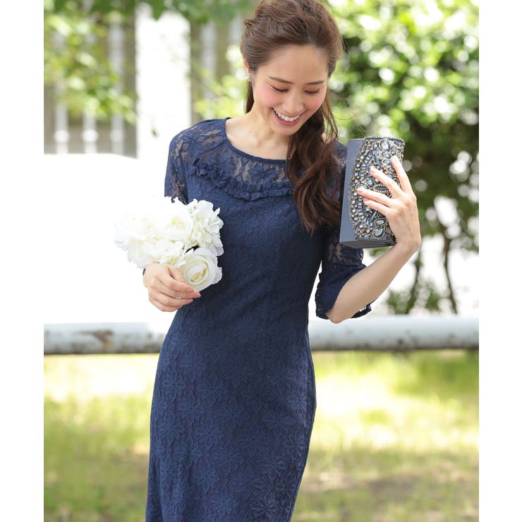 DRESS+✨ドレス ワンピース タイト レース パーティードレス ブルー ドレスプラス DRESS+ ワンピース ドレス レース タイト 結婚式 5